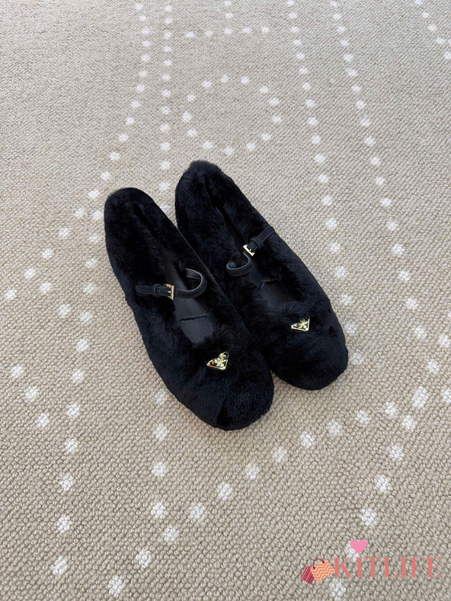 Kitlife Prada Shearling Ballerinas Shoes Black - 1