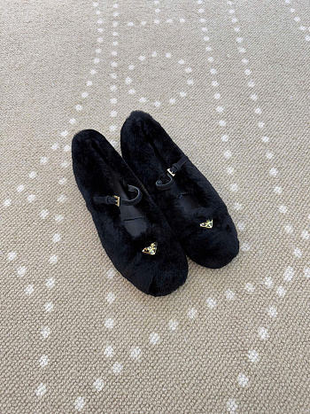 Kitlife Prada Shearling Ballerinas Shoes Black