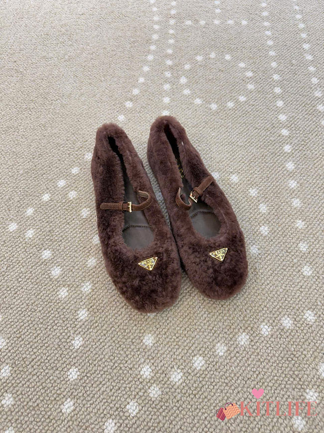 Kitlife Prada Shearling Ballerinas Shoes Dark Brown - 1