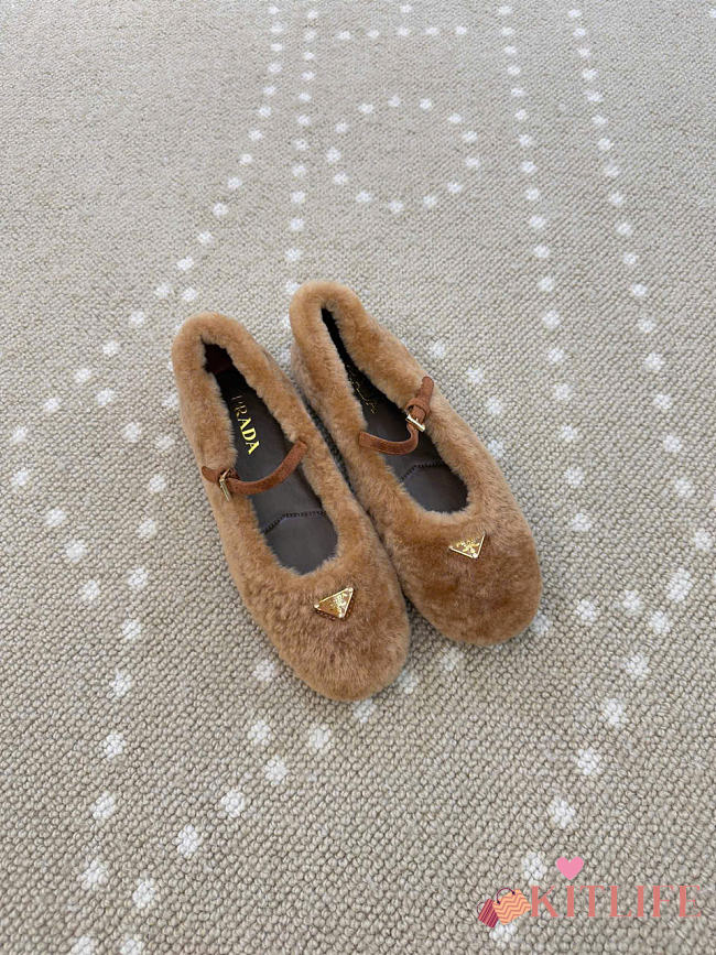 Kitlife Prada Shearling Ballerinas Shoes Brown  - 1