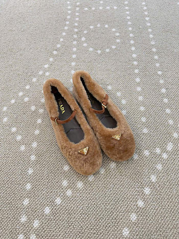 Kitlife Prada Shearling Ballerinas Shoes Brown 