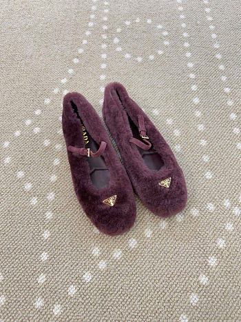 Kitlife Prada Shearling Ballerinas Shoes Dark Burgundy
