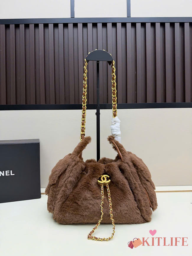 Kitlife Chanel 25C Drawstring Mini Handbag Brown Sheepskin AS5631 20x22x12.5cm - 1