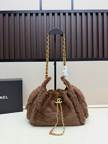 Kitlife Chanel 25C Drawstring Mini Handbag Brown Sheepskin AS5631 20x22x12.5cm