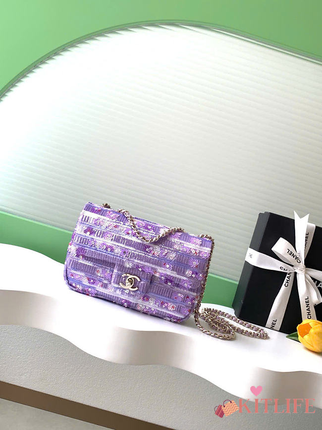 Kitlife Chanel 25S CF Purple Sequin Bag AS4561 14x21x8cm - 1