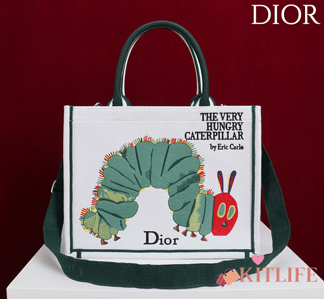 Kitlife Dior Medium Book Tote with Strap Multicolor Book Cover Embroidery 36x27.5x16.5cm - 1