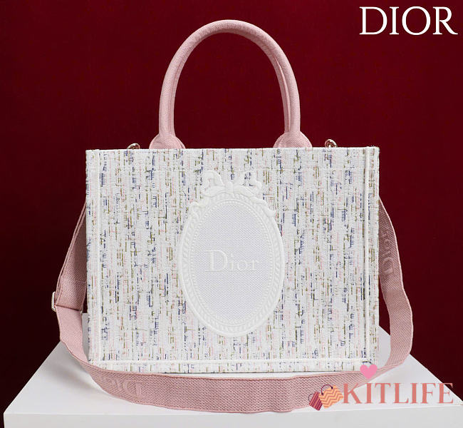 Kitlife Dior Medium Book Tote with Strap Multicolor Dior Oblique Pastel Embroidery 36x27.5x16.5cm - 1