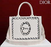Kitlife Dior Medium Book Tote with Strap White Painted Ribbon Embroidery 36x27.5x16.5cm - 1