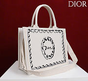 Kitlife Dior Medium Book Tote with Strap White Painted Ribbon Embroidery 36x27.5x16.5cm - 4