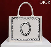 Kitlife Dior Medium Book Tote with Strap White Painted Ribbon Embroidery 36x27.5x16.5cm - 3
