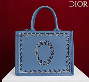 Kitlife Dior Medium Book Tote with Strap Blue Painted Ribbon Embroidery 36x27.5x16.5cm  - 3