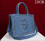 Kitlife Dior Medium Book Tote with Strap Blue Painted Ribbon Embroidery 36x27.5x16.5cm  - 2
