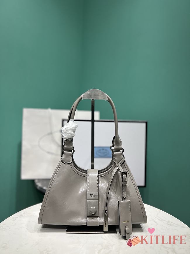 Kitlife Prada Small Leather Tote Bag Gray 26x18x12cm - 1