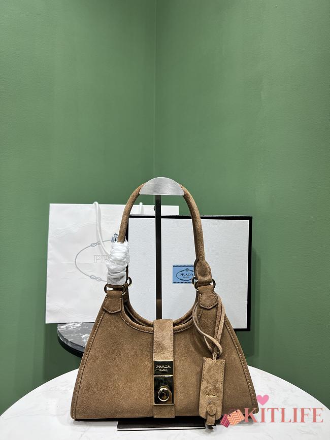 Kitlife Prada Small Leather Tote Bag Beige Suede 26x18x12cm  - 1